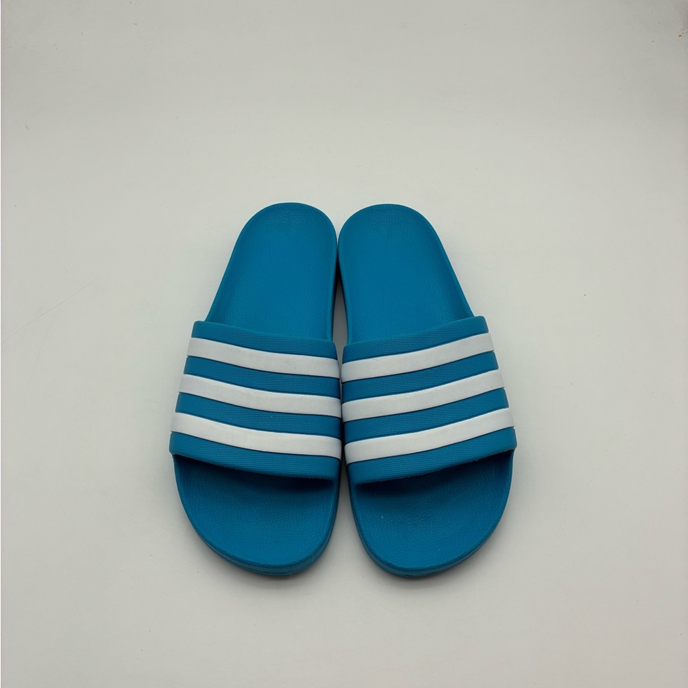 Adidas Blue Slides with White Stripes, 12